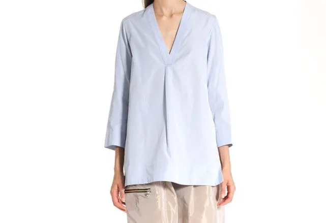 TOME Women's White Poplin V Neck Tunic Top Size M MEDIUM Ladies