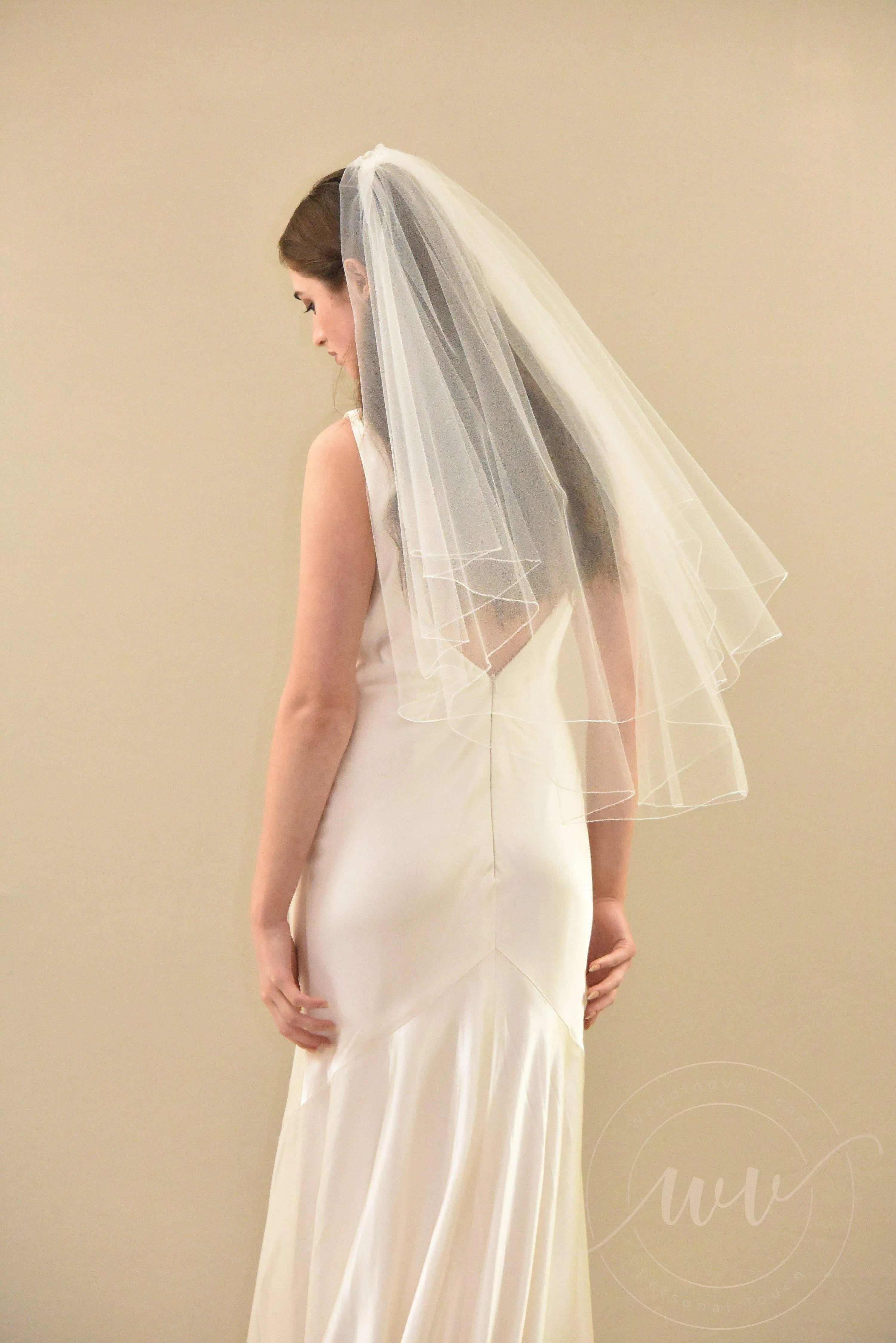 Two Tier Elbow Length Veil with Pencil Edge