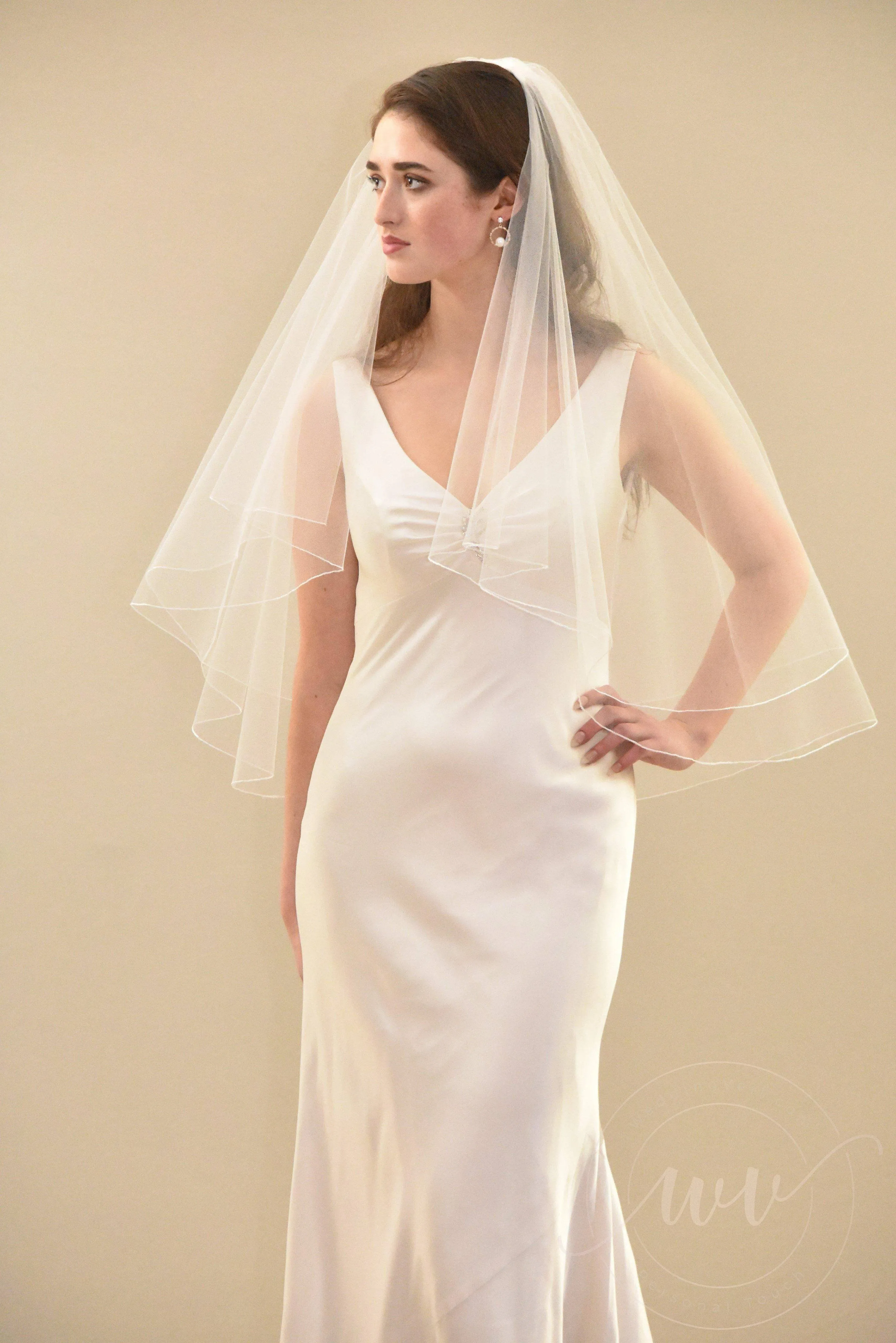Two Tier Elbow Length Veil with Pencil Edge