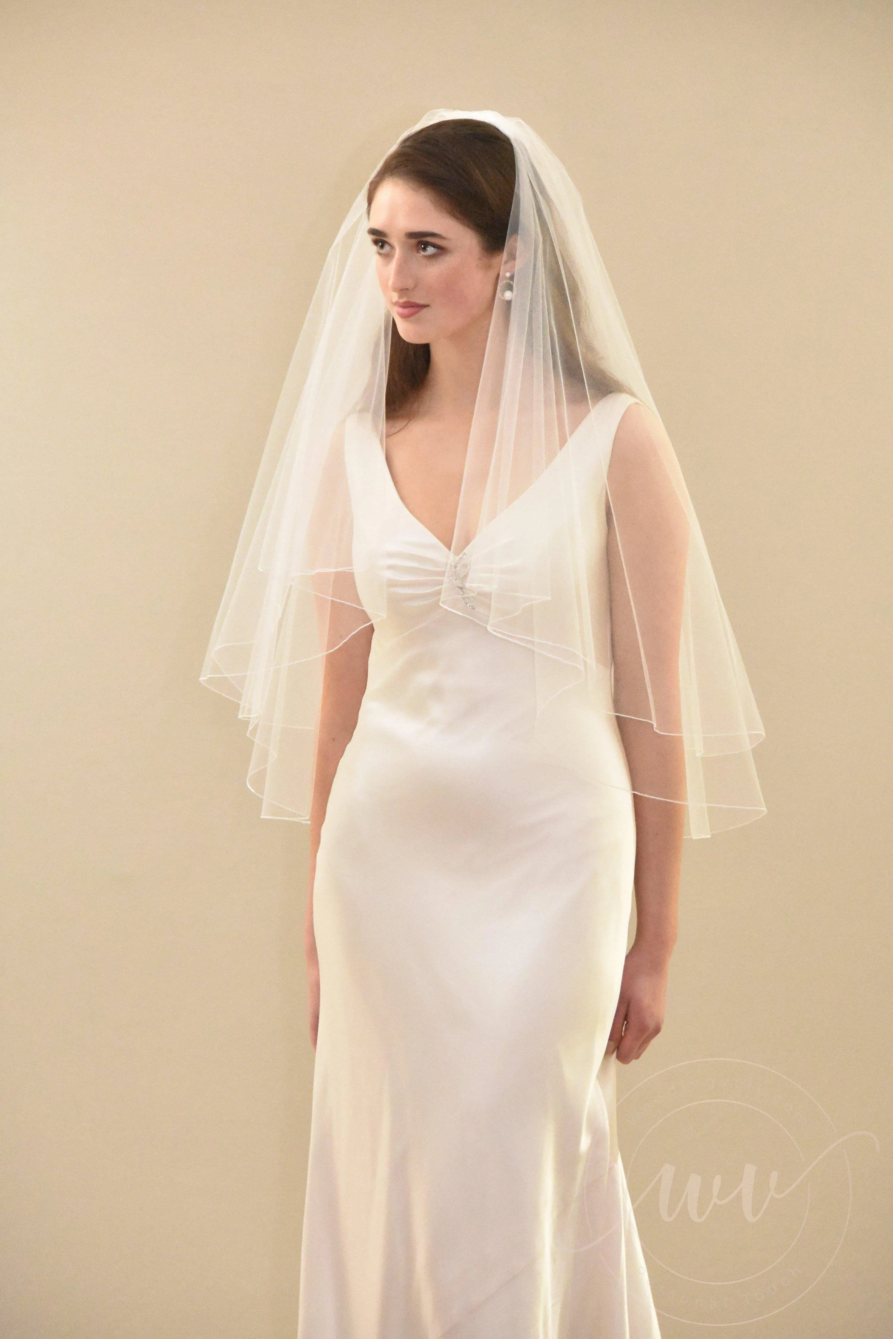Two Tier Elbow Length Veil with Pencil Edge
