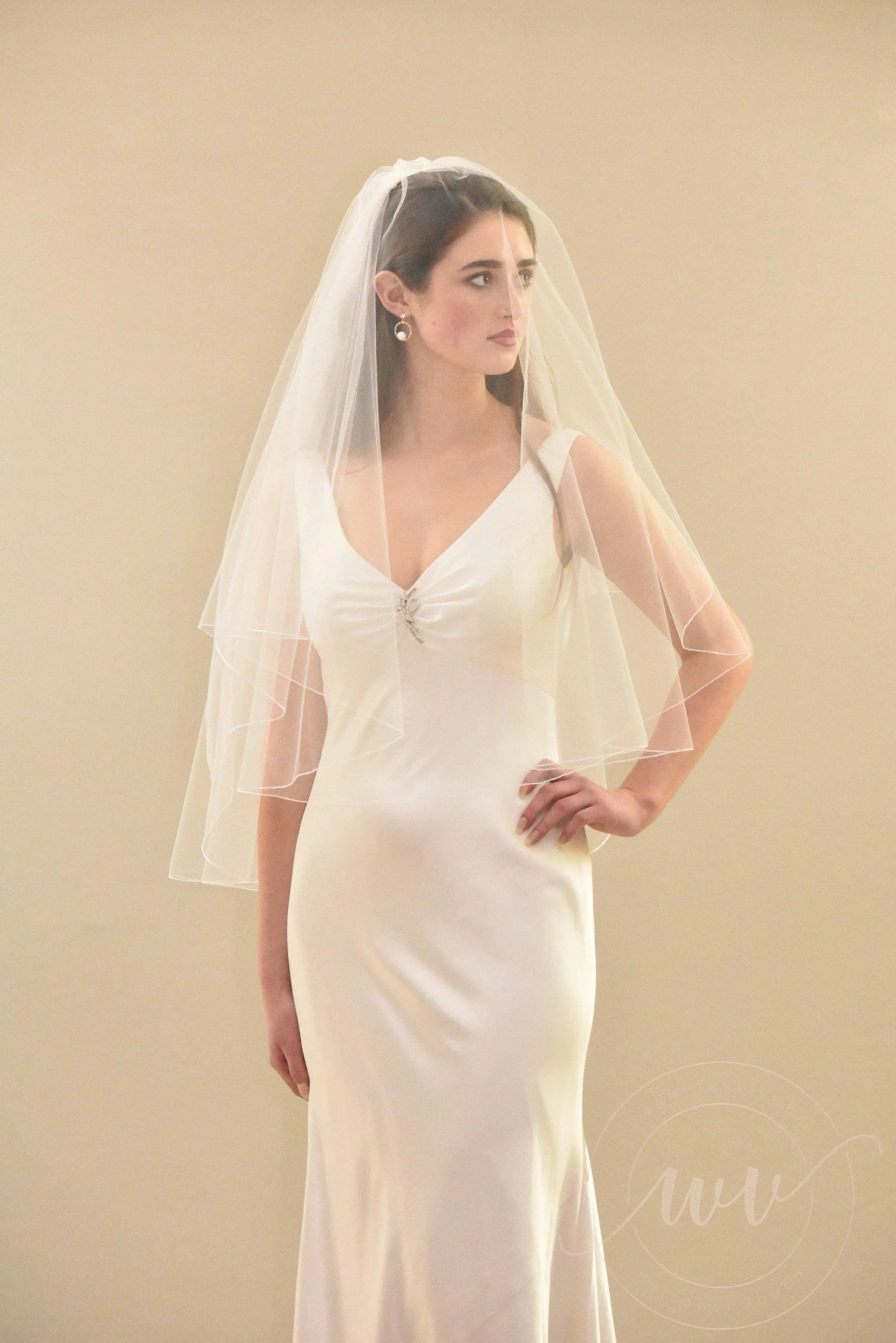 Two Tier Elbow Length Veil with Pencil Edge