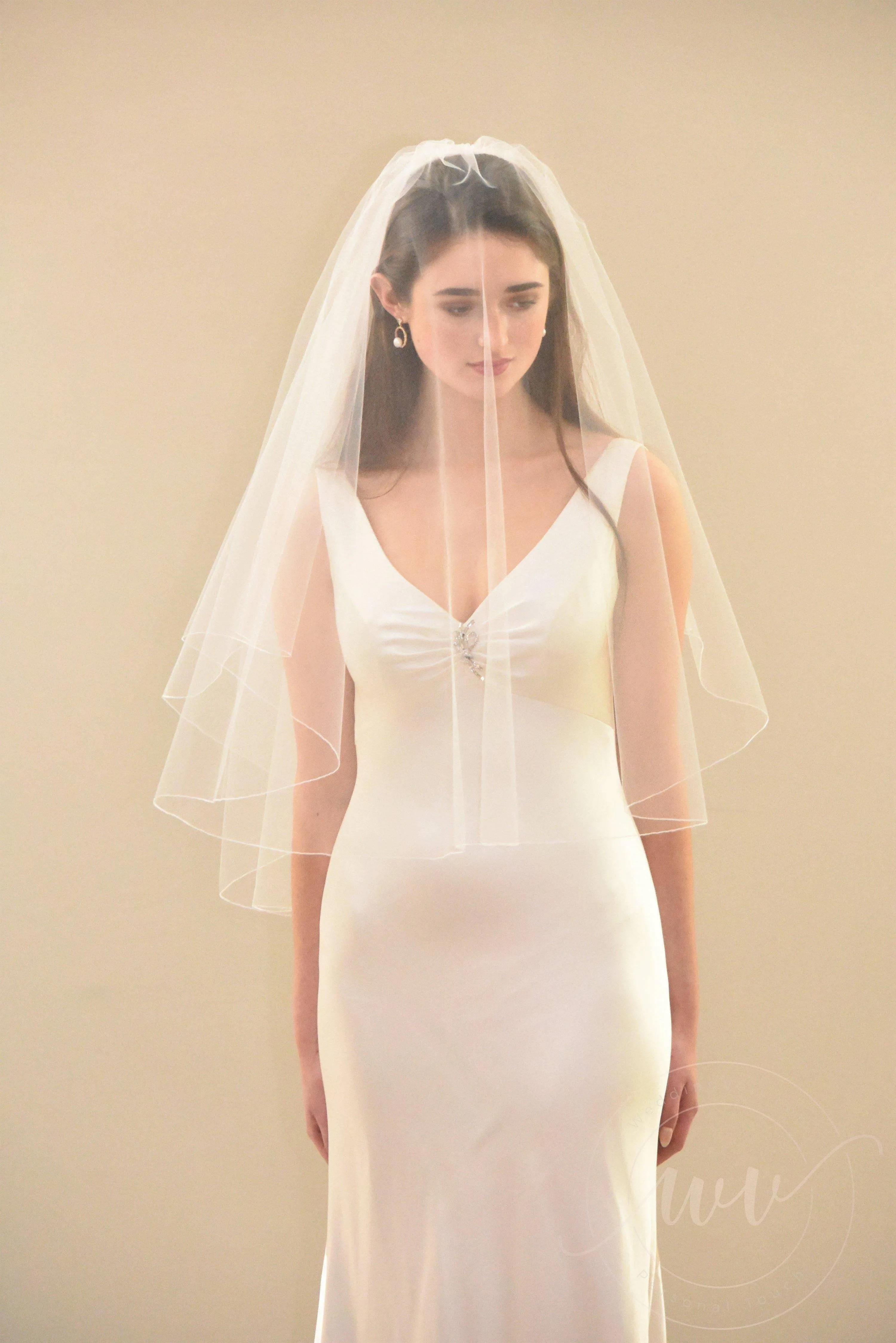 Two Tier Elbow Length Veil with Pencil Edge