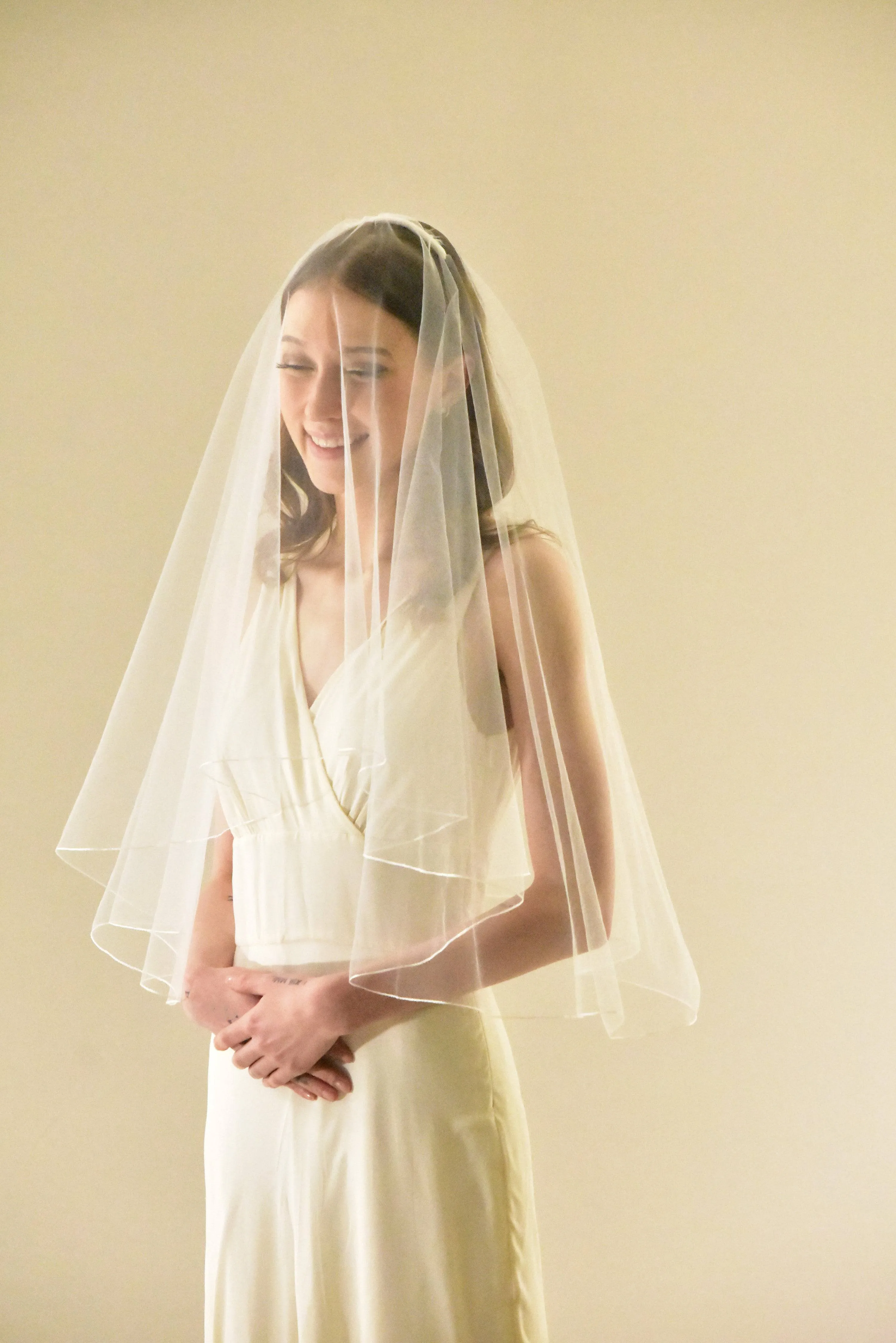 Two Tier Mid Length Veil with Pencil Edge