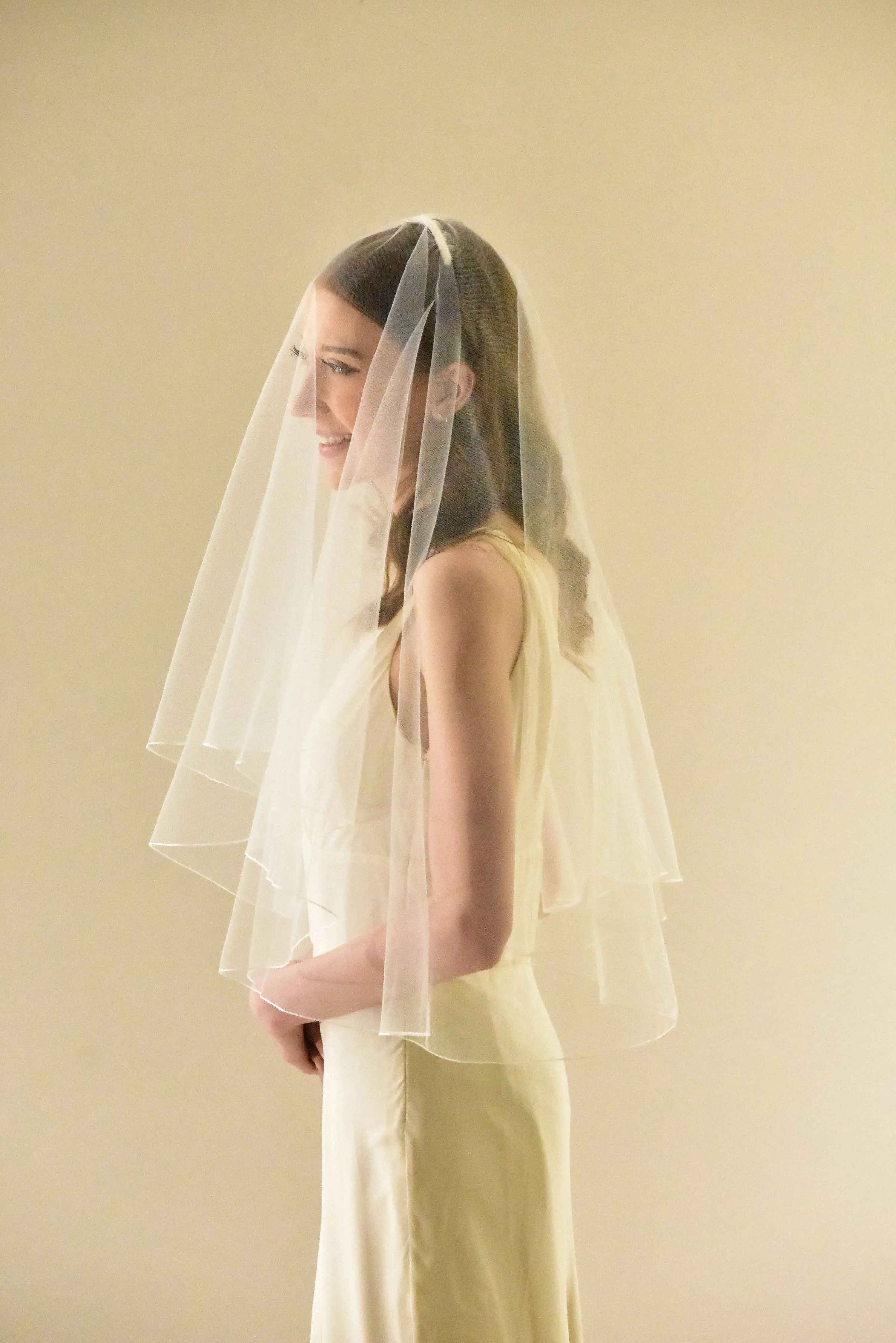 Two Tier Mid Length Veil with Pencil Edge