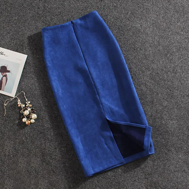 VenusFox Vintage Suede Knee-Length Pencil Skirts Plus Size