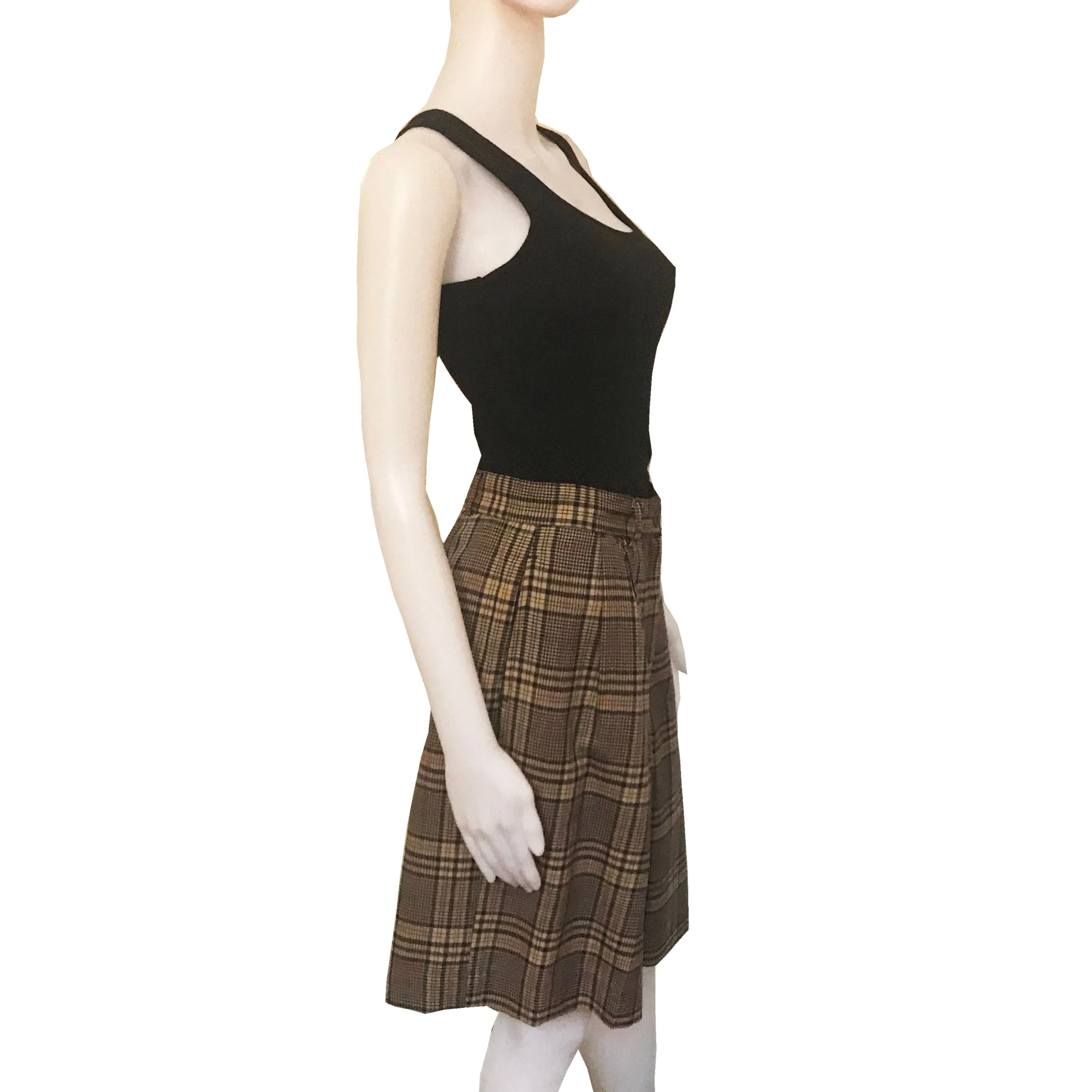 Vintage 1980s Plaid Pleated Wool Bermuda Shorts