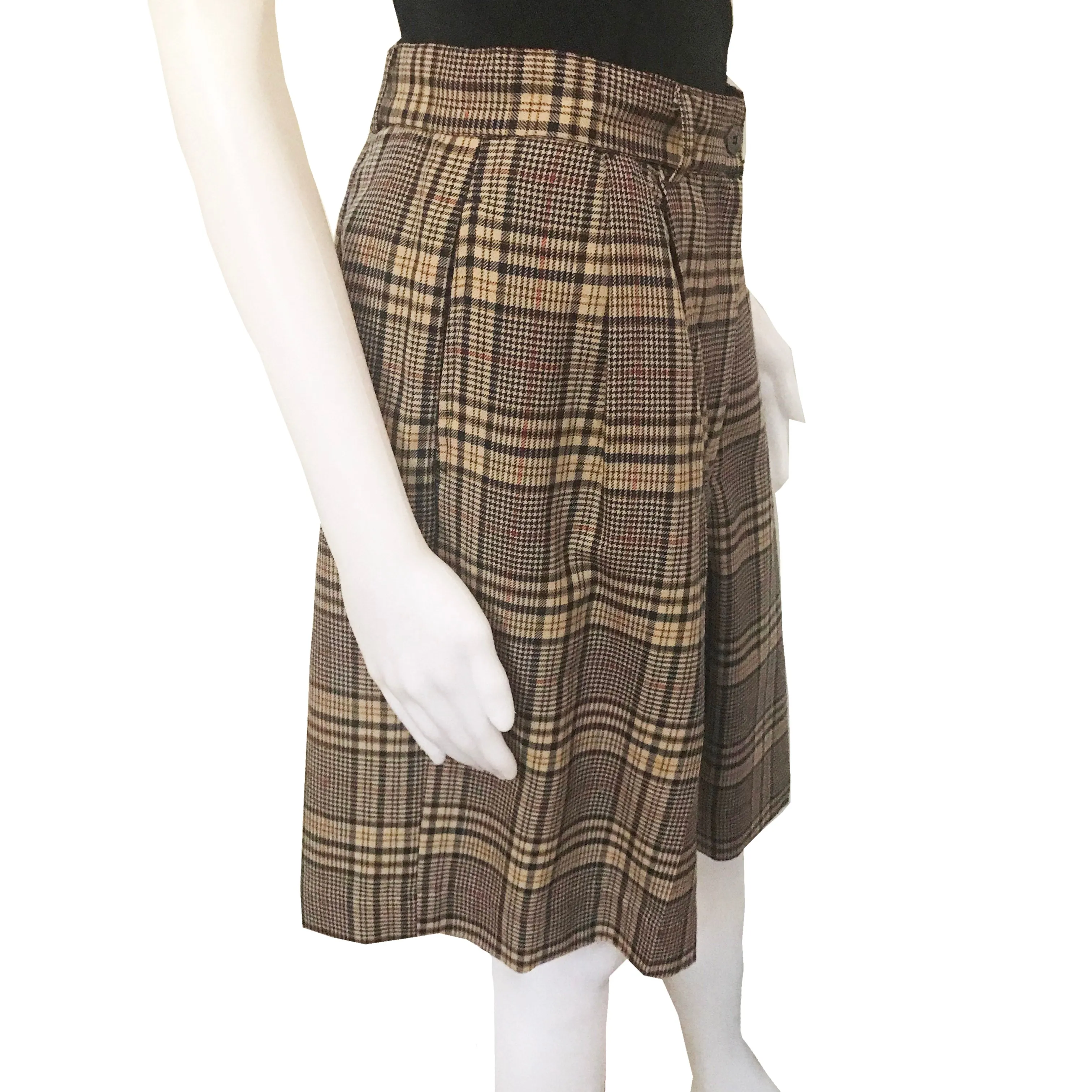 Vintage 1980s Plaid Pleated Wool Bermuda Shorts