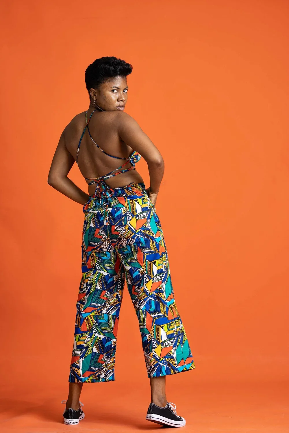 Wild Card Blue African Print Wide Leg Culottes