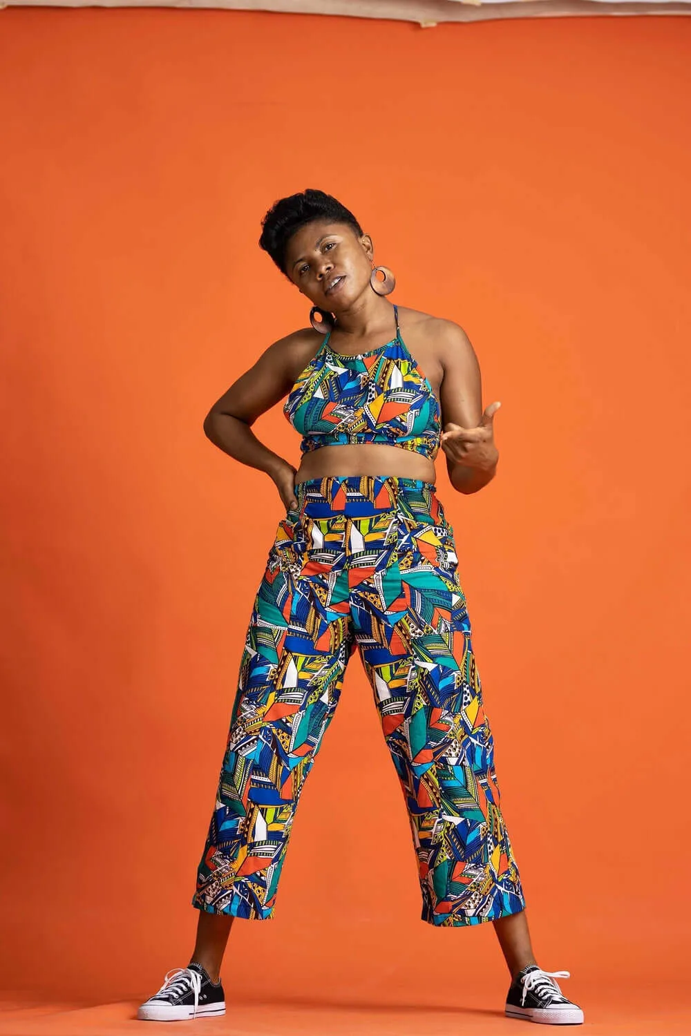 Wild Card Blue African Print Wide Leg Culottes